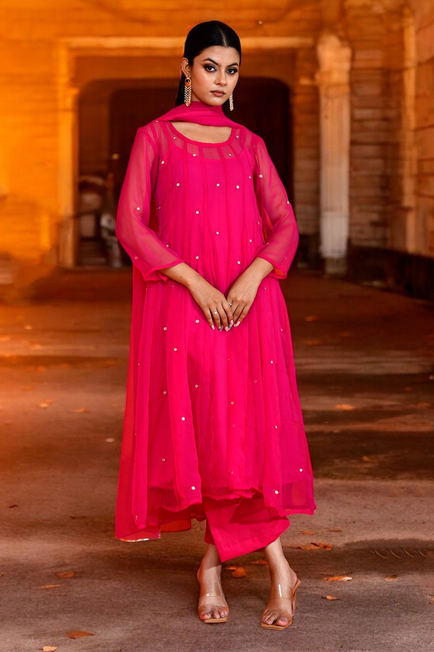 Amaranth Pink Georgette Anarkali Set