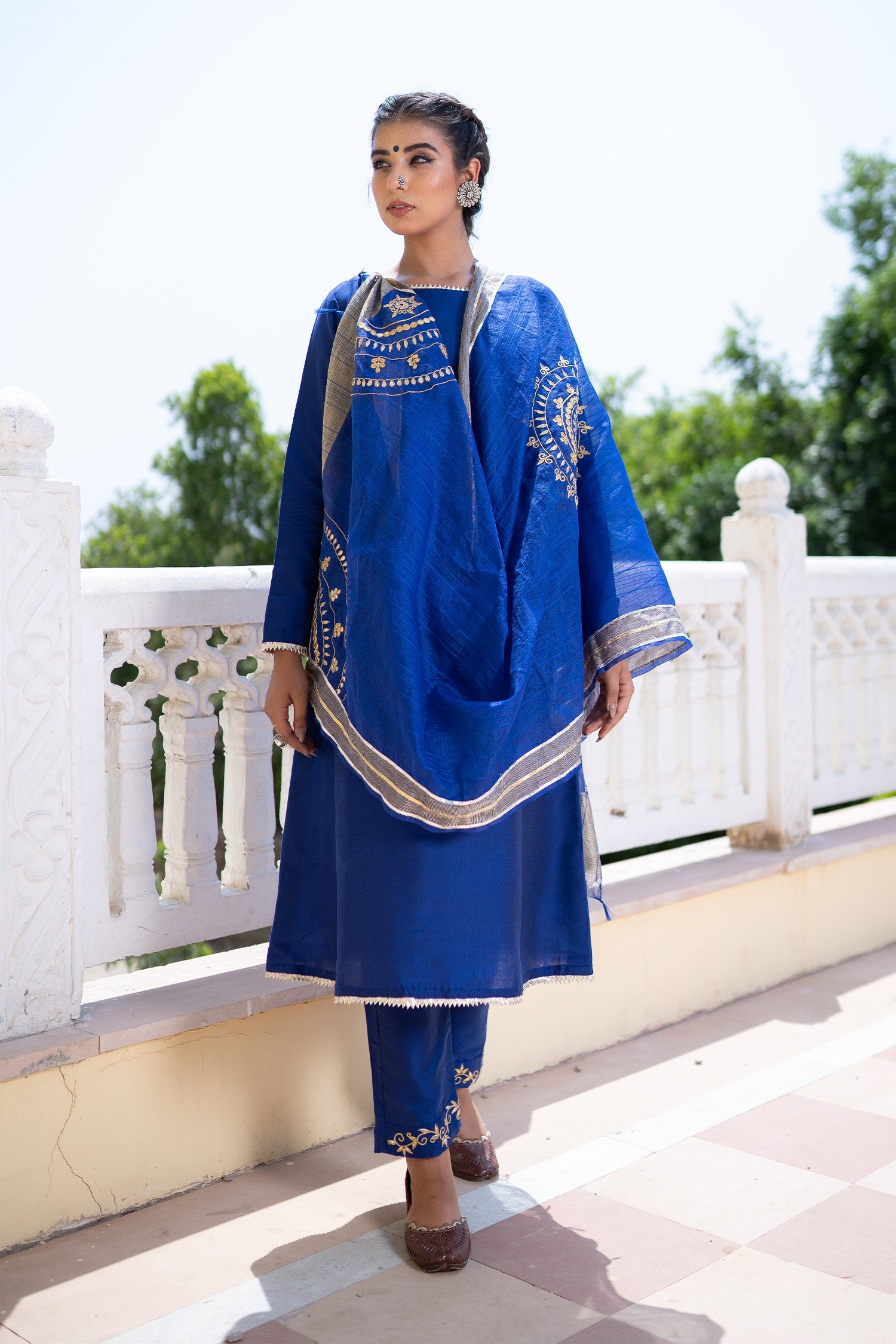 Blue Cotton Silk Gota Patti Suit Set