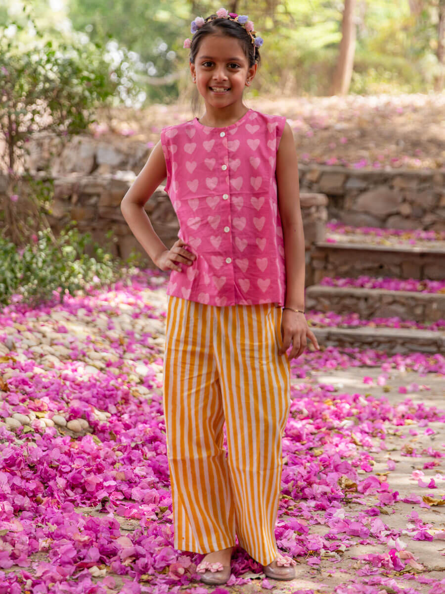 Set of 2 - Linda Organic Cotton Block Printed Top & Pants Set