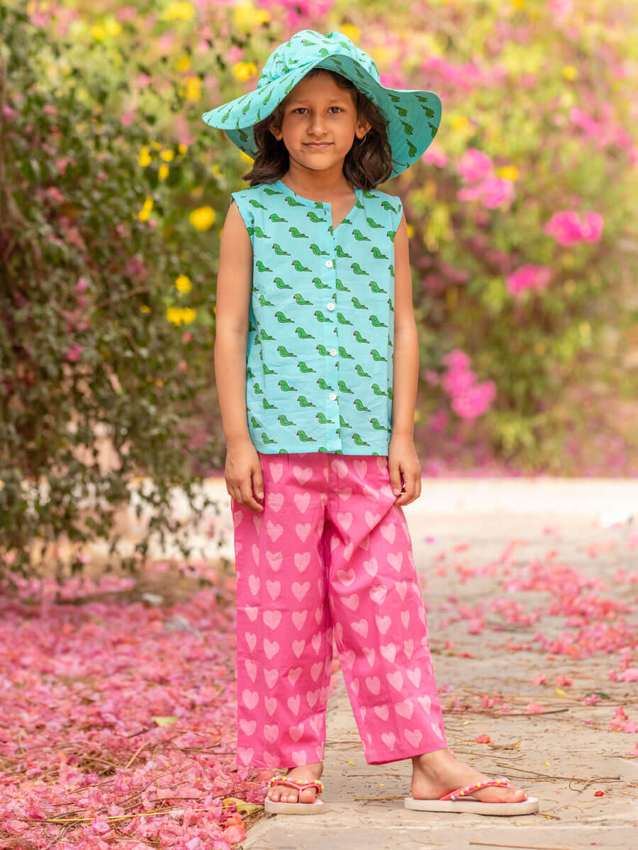 Set of 2 - Jill Organic Cotton Block Printed Top & Pants Set