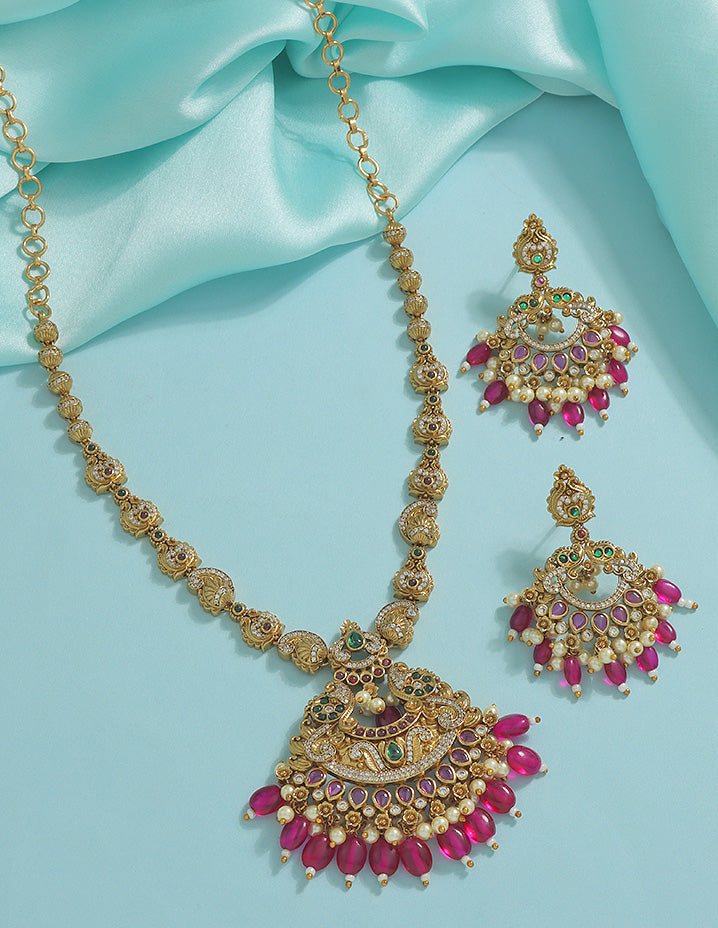 Designer Elegant Ruby Matt Kempu Necklace Set