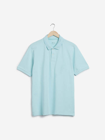 WES Casuals Aqua Cotton Blend Relaxed-Fit Polo T-Shirt