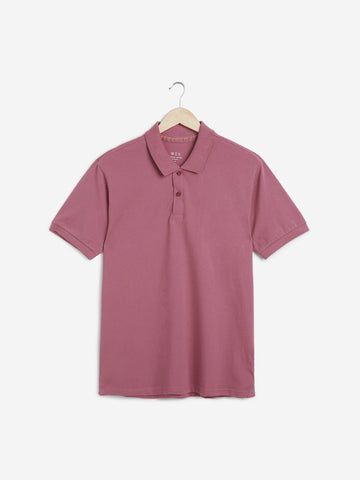 WES Casuals Dusty Pink Cotton Blend Slim Fit Polo T-Shirt