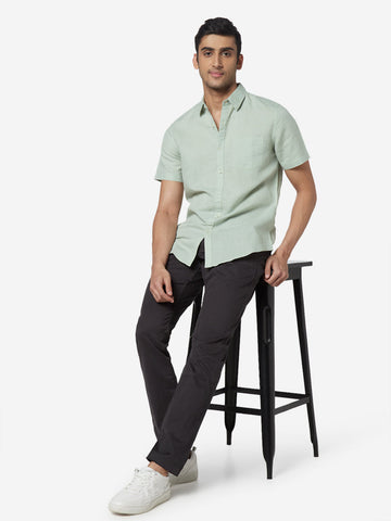 WES Casuals Sage Green Slim Fit Blended Linen Shirt