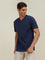 WES Casuals Navy Melange Cotton Slim Fit T-Shirt