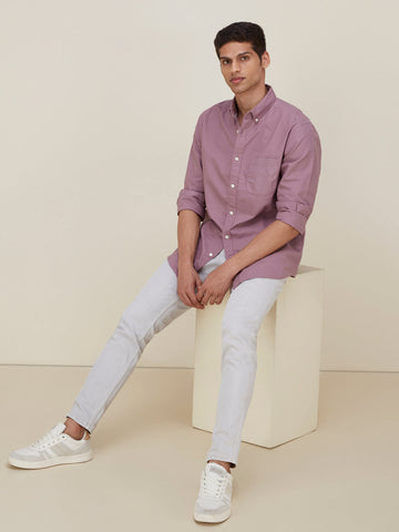 WES Casuals Mauve Cotton Relaxed-Fit Shirt