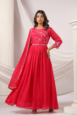 Magenta Color Zari Work Gown