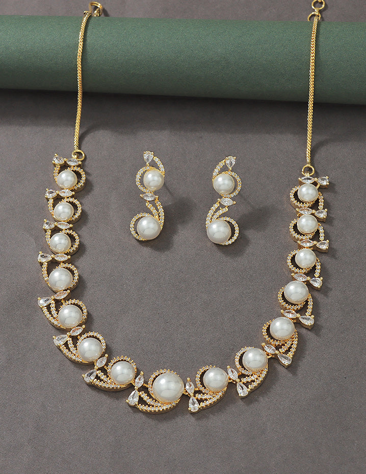 Designer Zirconia Pearl Whirl Elegance Necklace Set