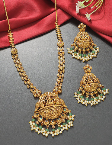 Designer Elegant Lakshmi Devi Matt Kempu Necklace Set