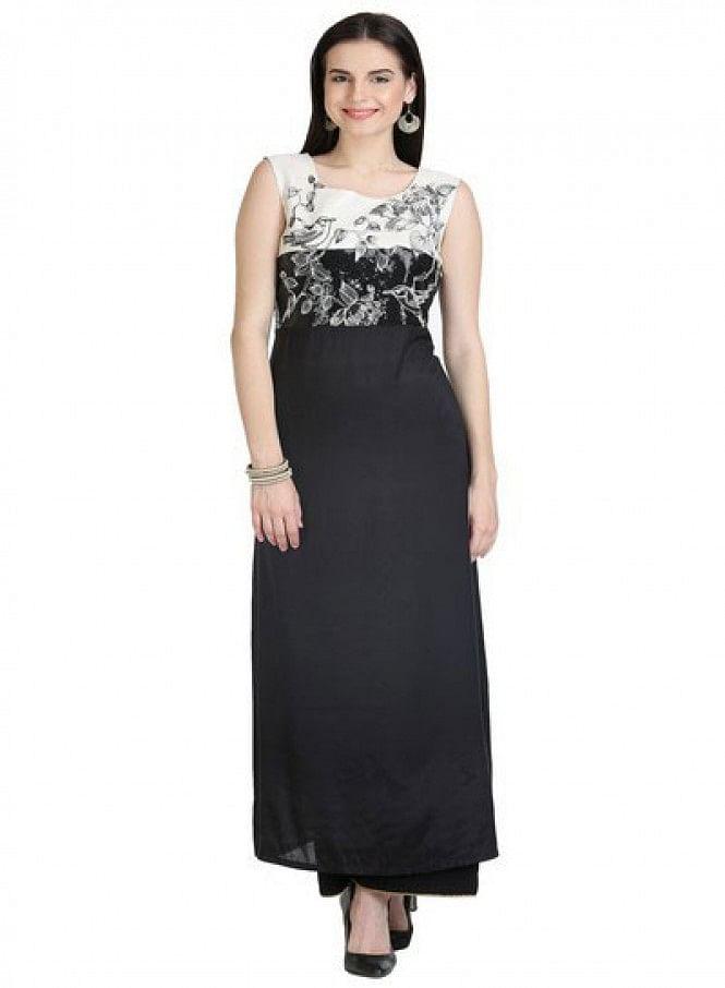 Black And White Sleeve Less kurta