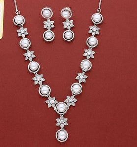 Designer Rhodhium Polish Zirconia Necklace Set