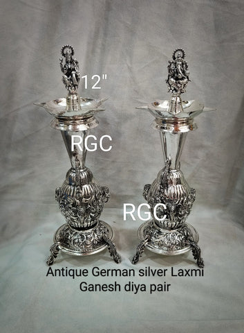 RGC Antique German Silver Laxmi Ganesh Diya Stand