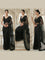 Black Net Heavy Floral Sequins And Beads Saree With Readymade Blouse
