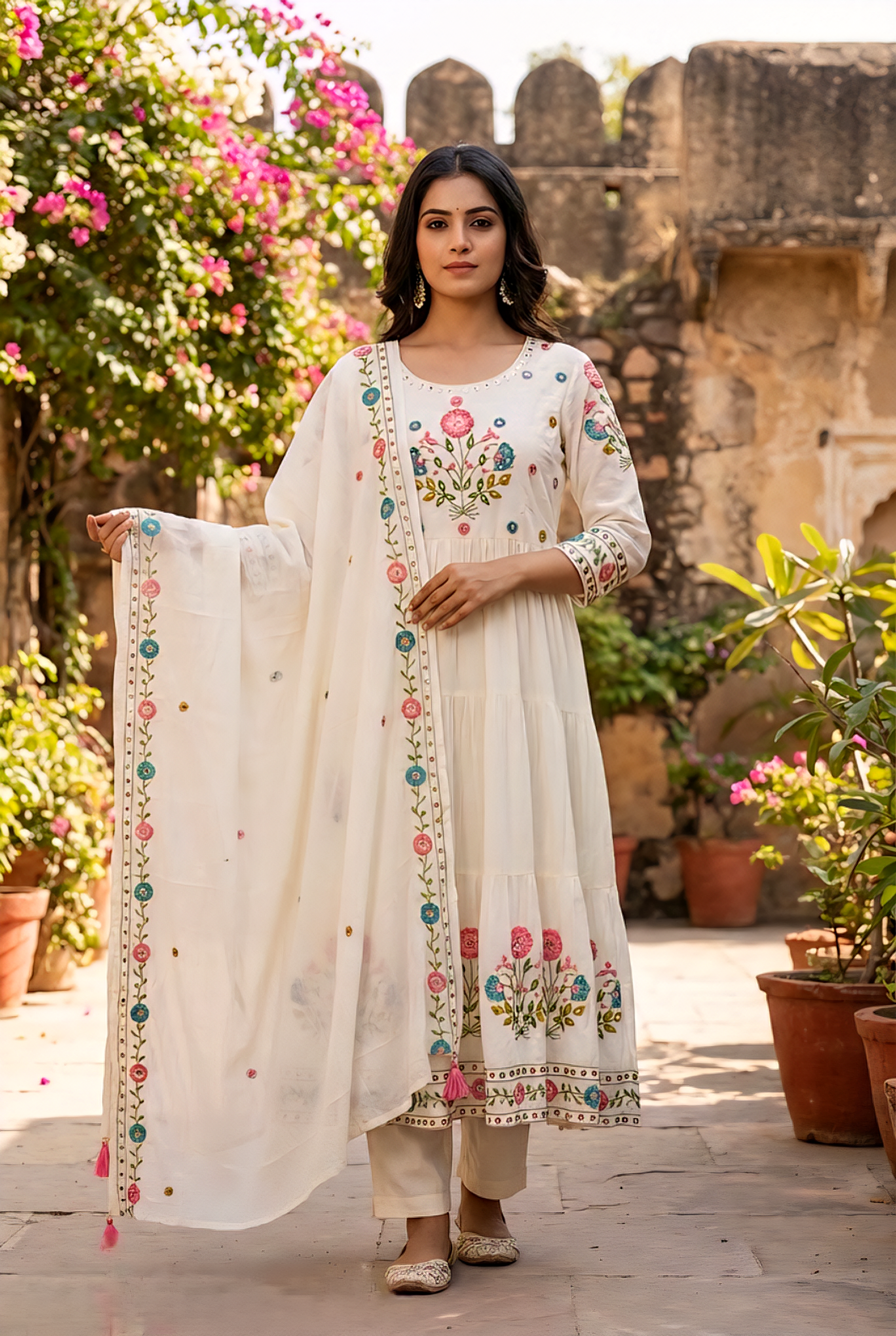 Lemon Cotton Hand Embroidery Three Piece Set