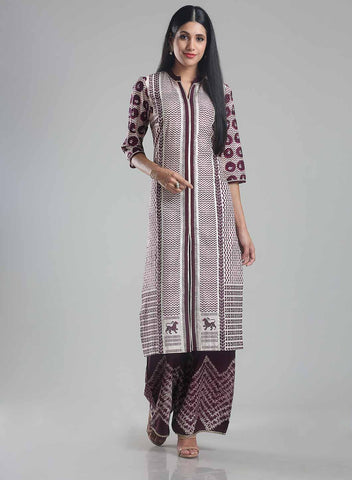 Wine Printed Round Neck kurta