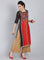 Red & Black Printed Round Neck kurta