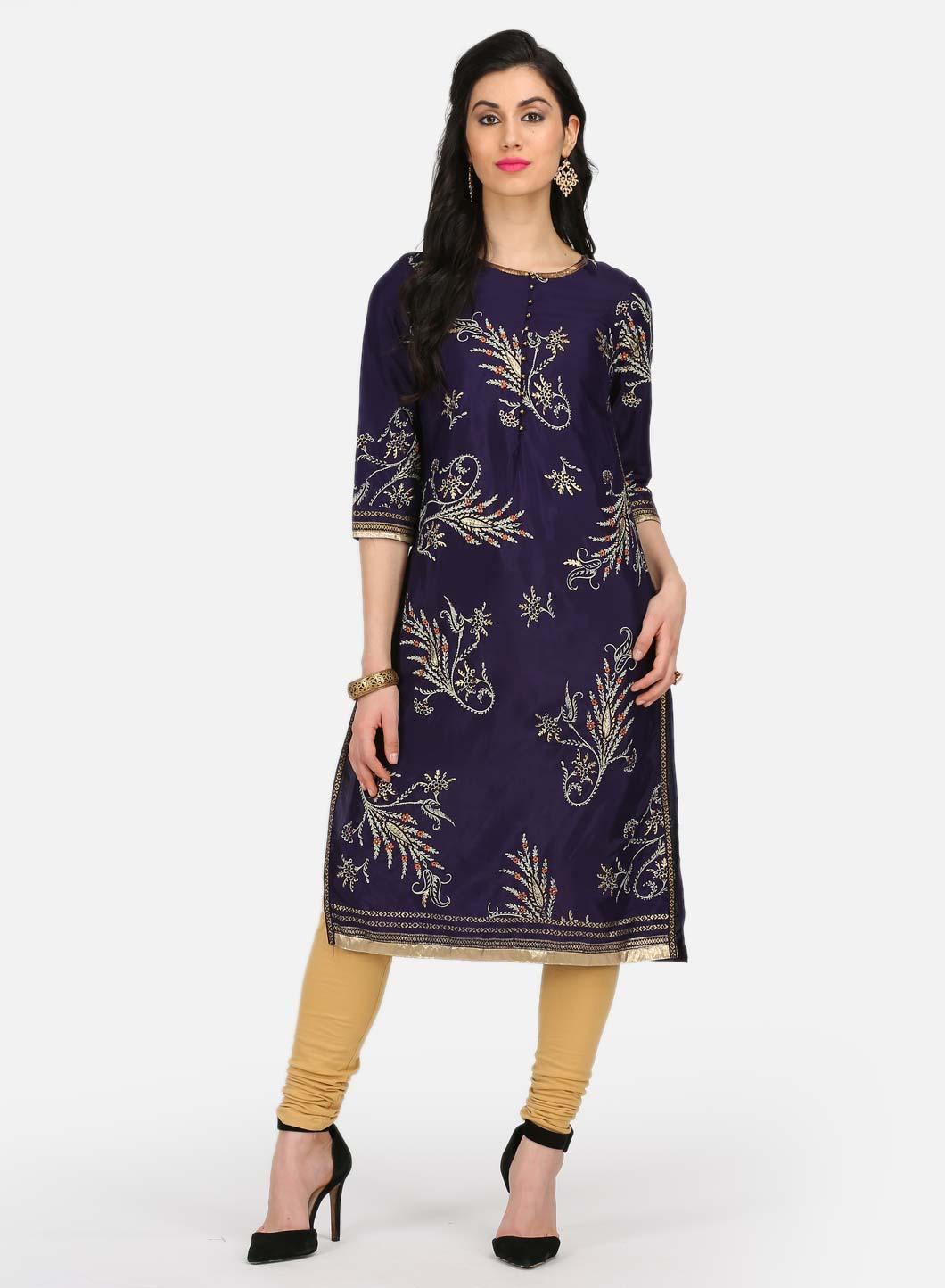 Purple Embellished Round Neck kurta