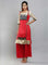 Red & Cream-coloured Square Neck Printed kurta