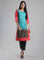 Pink & Blue Round Neck Printed kurta