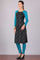 Black & Blue Printed Round Neck Winter kurta