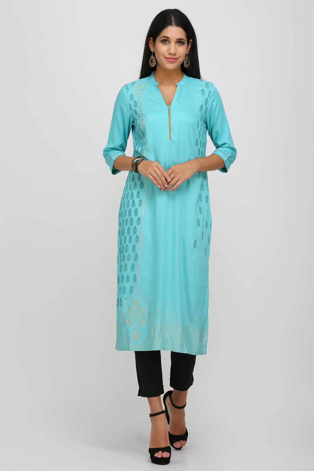 Aqua Blue Printed kurta