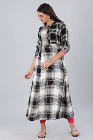 Black Mandarin Neck Checkered kurta