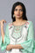 White and Green Printed Straight kurta