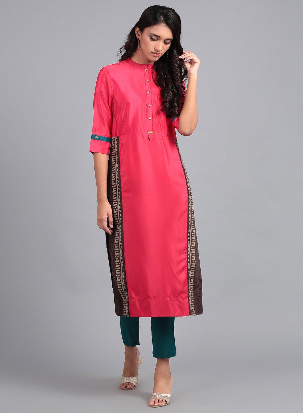 Pink Mandarin Neck French Crepe kurta