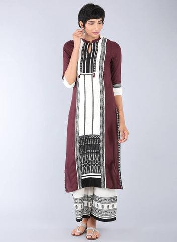 Purple Mandarin Neck Printed kurta