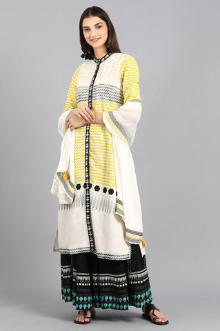 Off-White & Yellow Mandarin Neck kurta