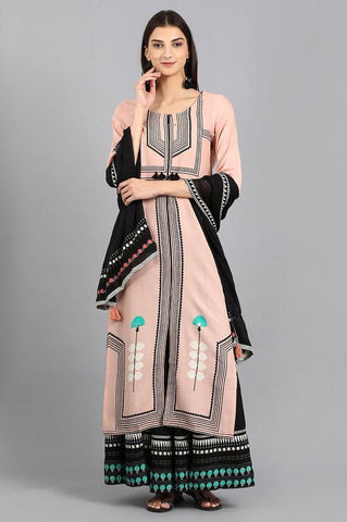 Pink Round Neck Printed kurta