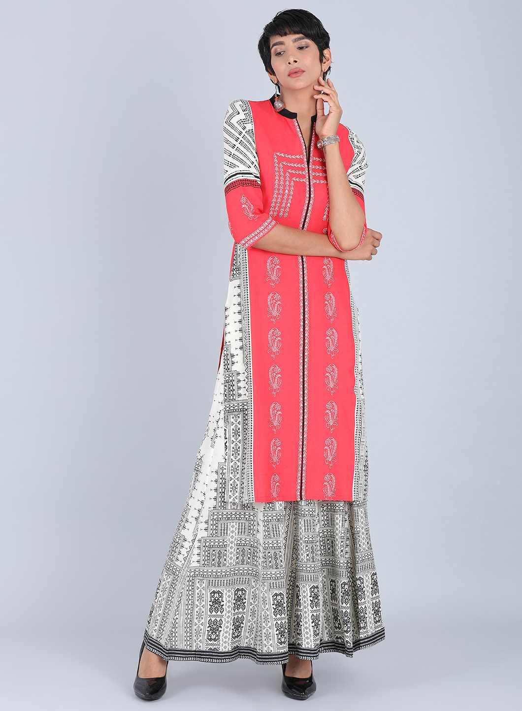 Red Mandarin Neck Printed kurta