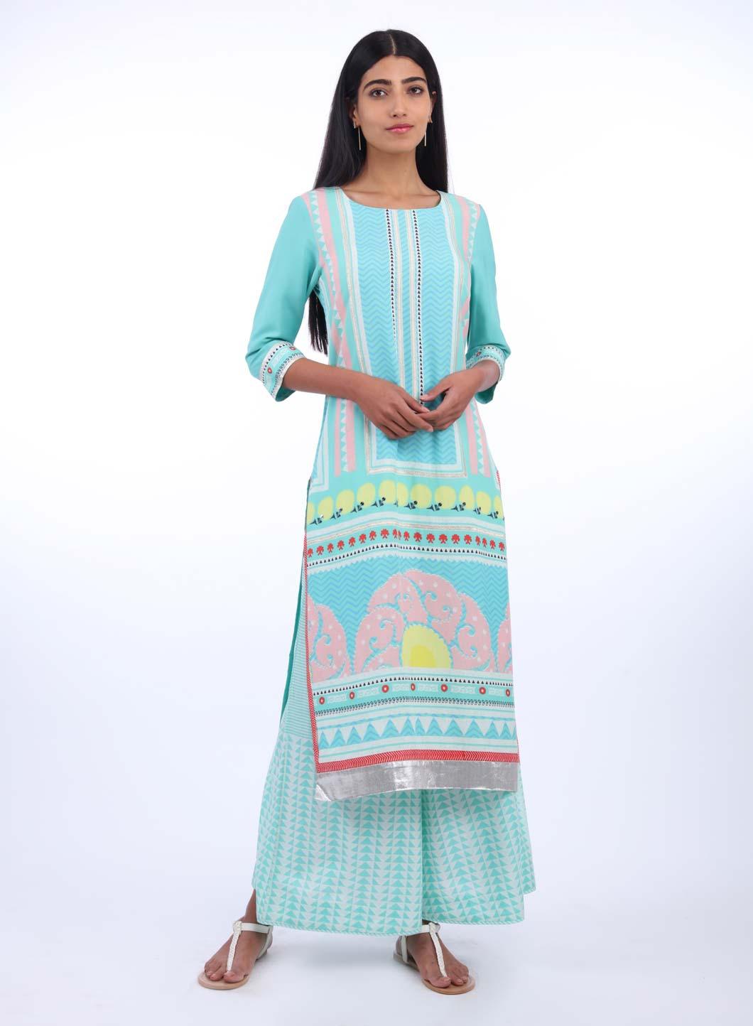 Green Round Neck Printed kurta