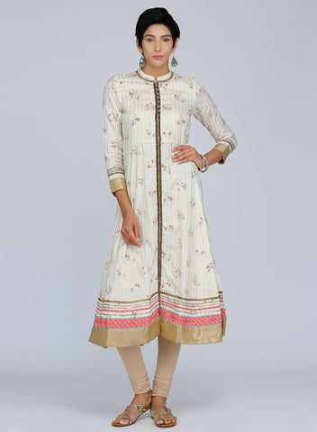 Off-White Mandarin Neck Floral Print kurta