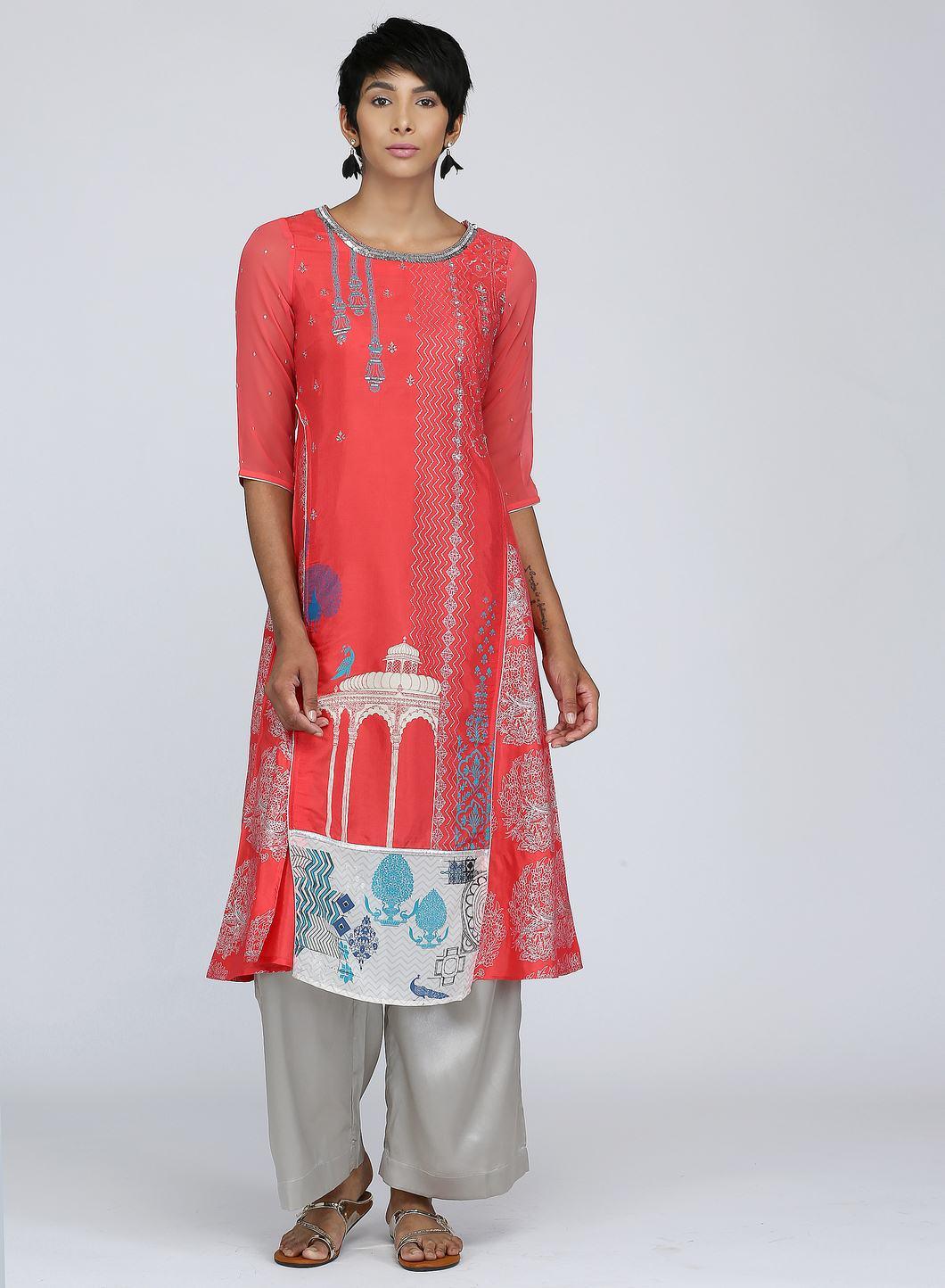 Coral Round Neck Printed kurta