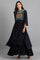 Blue Mandarin Neck Embroidered Dress