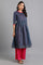 Blue Round Neck Chanderi kurta
