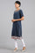 Navy Blue Round Neck Printed kurta