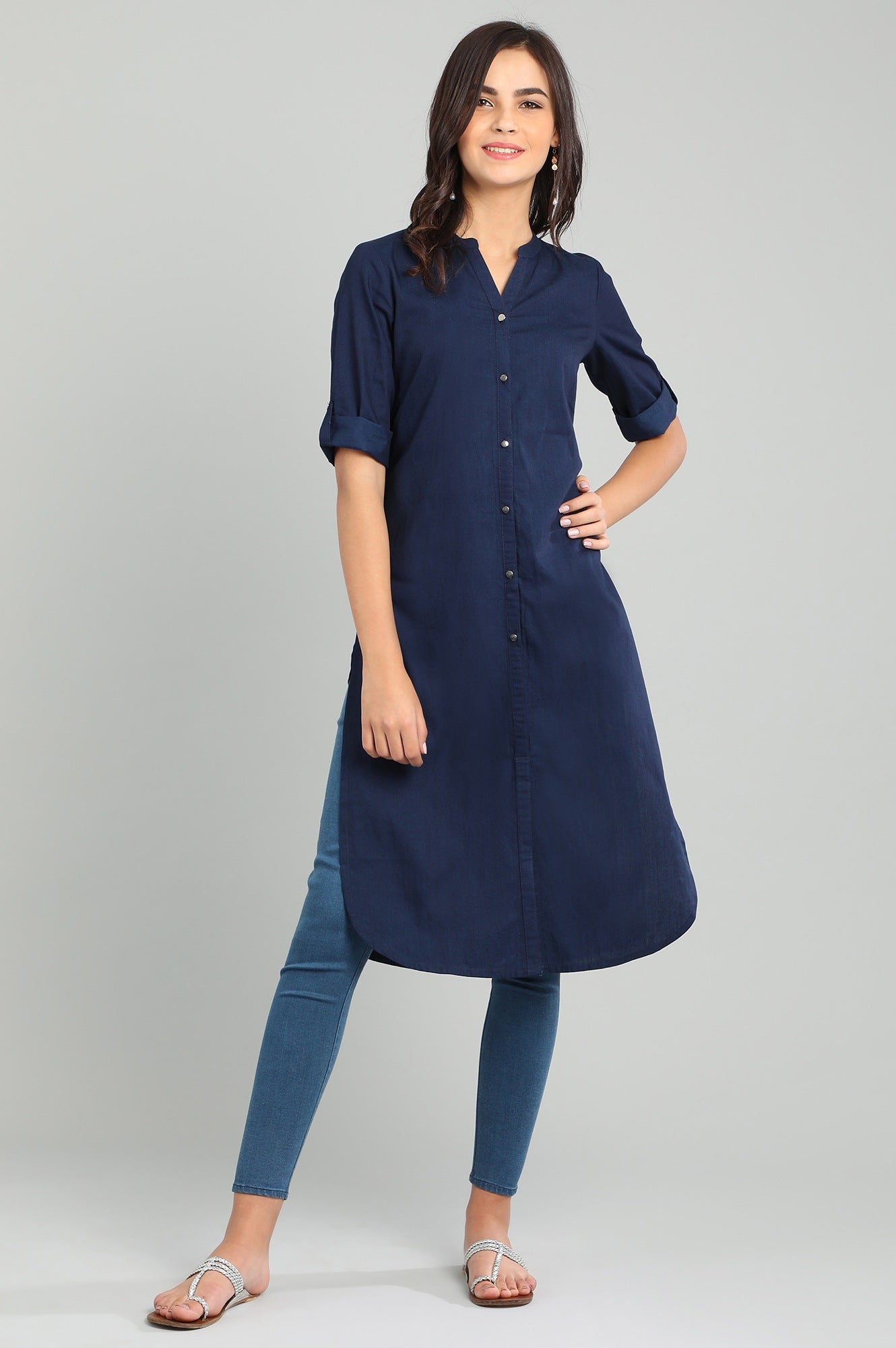 Blue Band Collar Yarn-dyed kurta