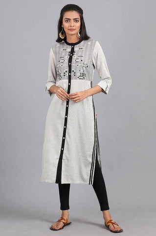 White Mandarin Neck Printed kurta