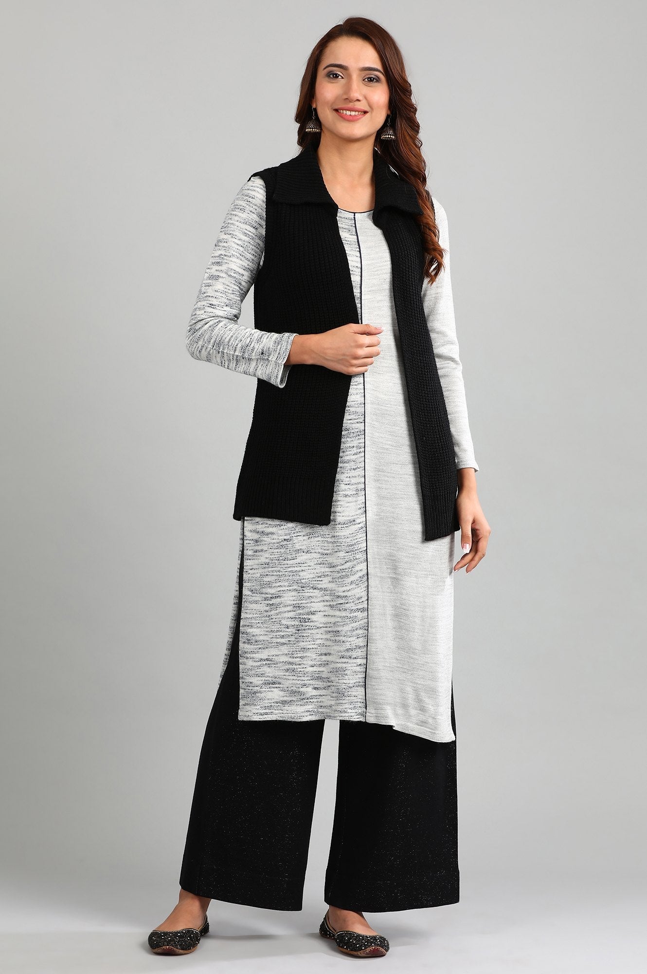 Black Shirt Collar Solid Sweater