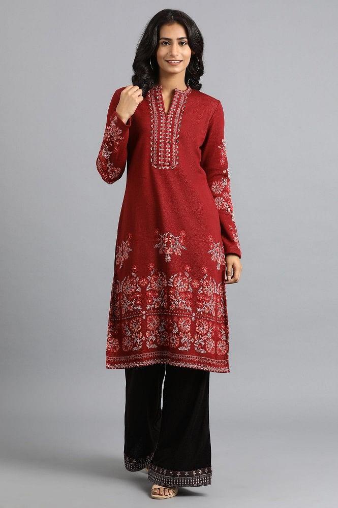 Red Mandarin Neck Winter kurta