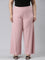 Women Solid Baby Pink Mid Rise Ribbed Palazzos