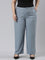 Women Solid Jean Blue Linen Cargo Pant