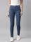 Women Dark Blue Striped Denim Jeggings