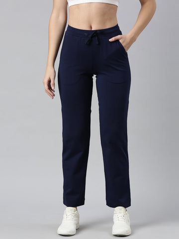 Women Solid Navy Mid Rise Track Pant