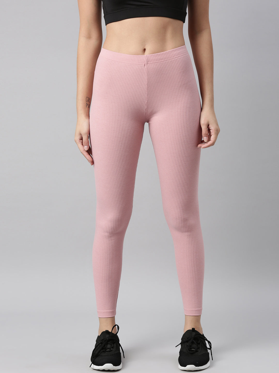 Baby Pink Drop Needle Fabric Rib Leggings