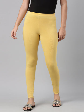 Bright Yellow Cotton Stretch Ankle Length Leggings