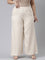 Women Light Beige Solid Linen Palazzos