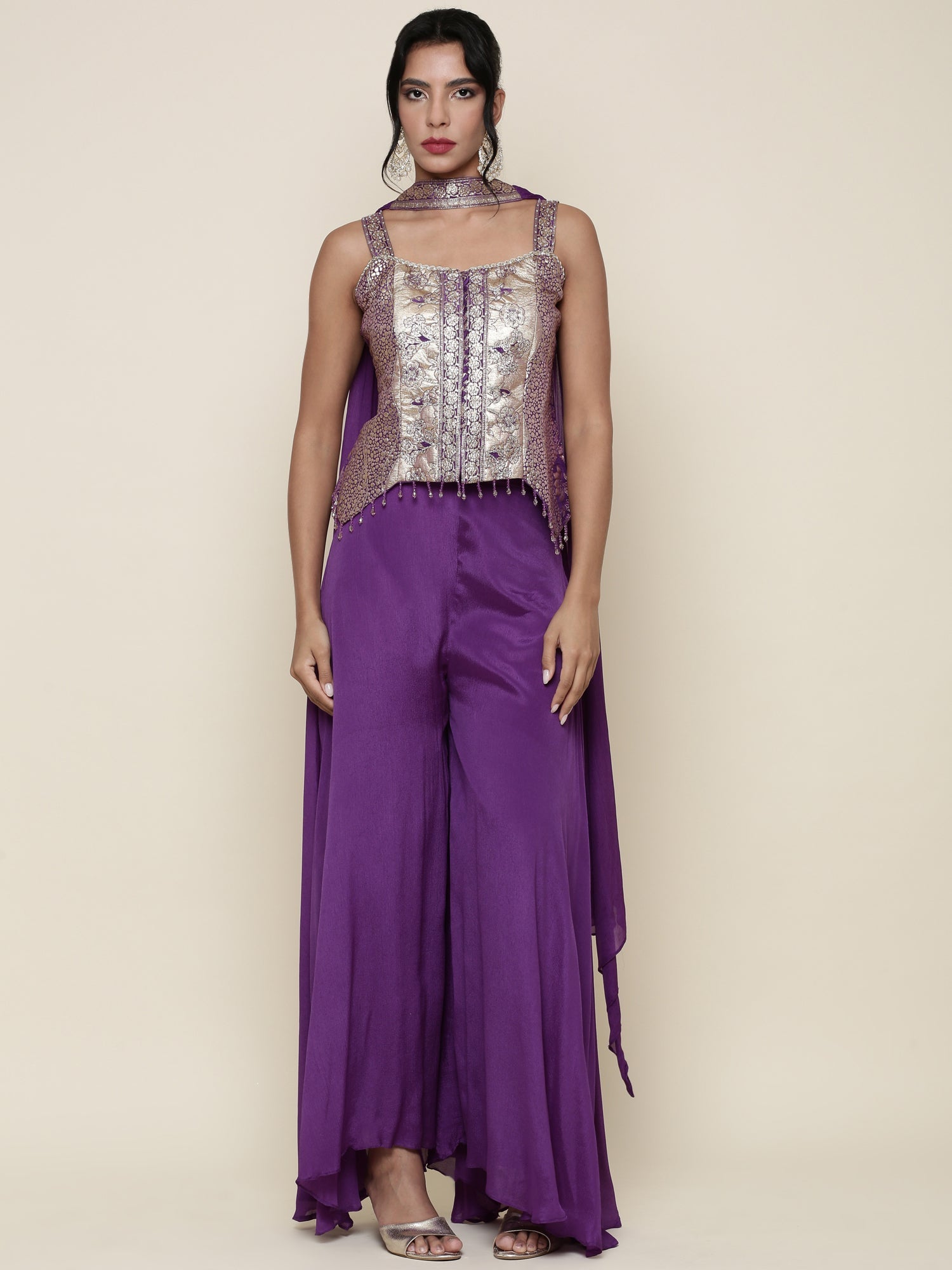 Lavender Georgette Crop top with palazzo set